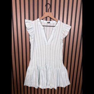 Monrow Dress XS Womens Blue Fit & Flare Gauze Knit Striped Flutter Sleeve